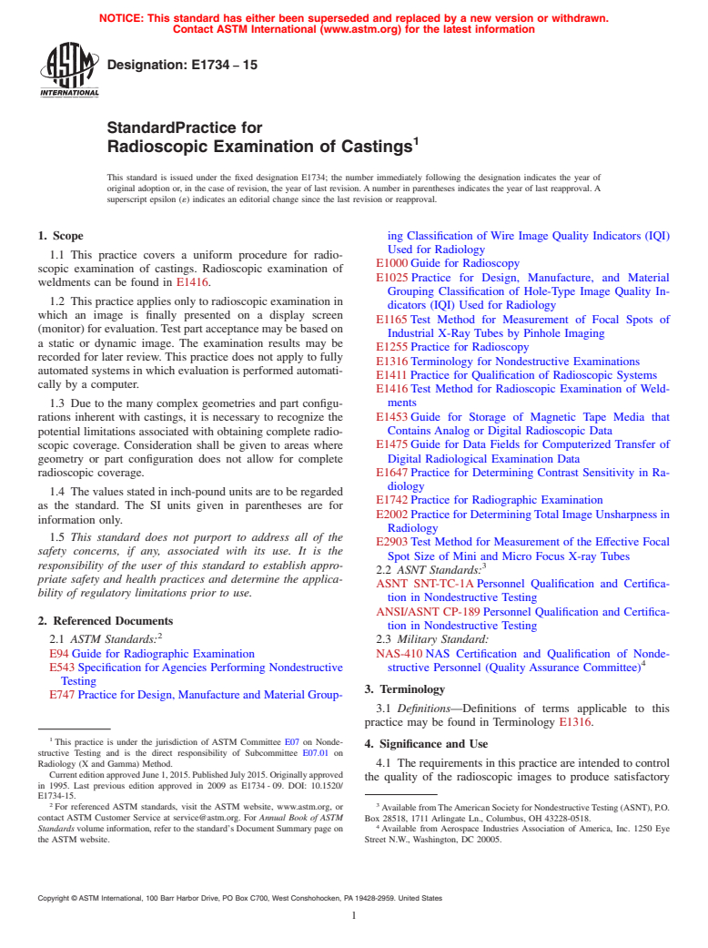 ASTM E1734-15 - Standard Practice for  Radioscopic Examination of Castings