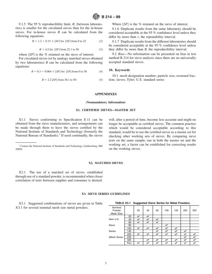 ASTM B214-99 - Standard Test Method for Sieve Analysis of  Metal Powders