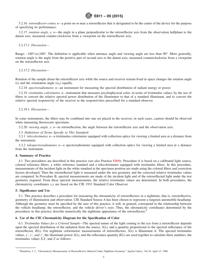 REDLINE ASTM E811-09(2015) - Standard Practice for Measuring Colorimetric Characteristics of Retroreflectors Under   Nighttime Conditions