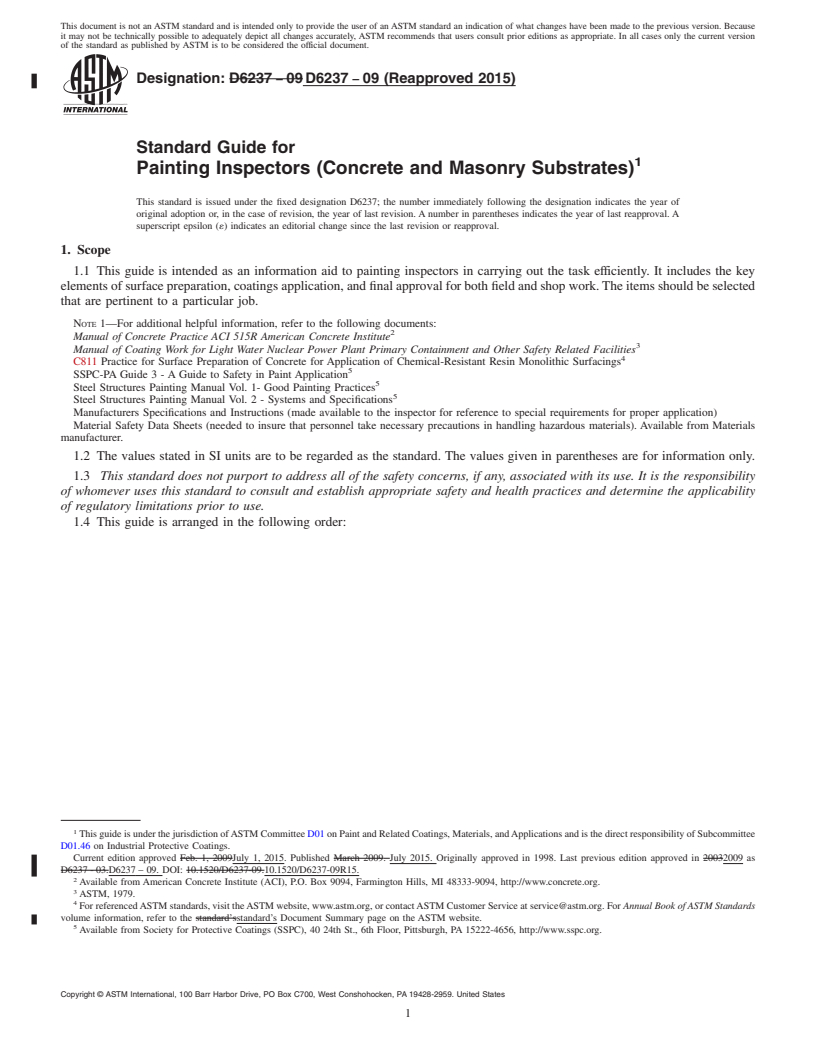 REDLINE ASTM D6237-09(2015) - Standard Guide for Painting Inspectors (Concrete and Masonry Substrates)