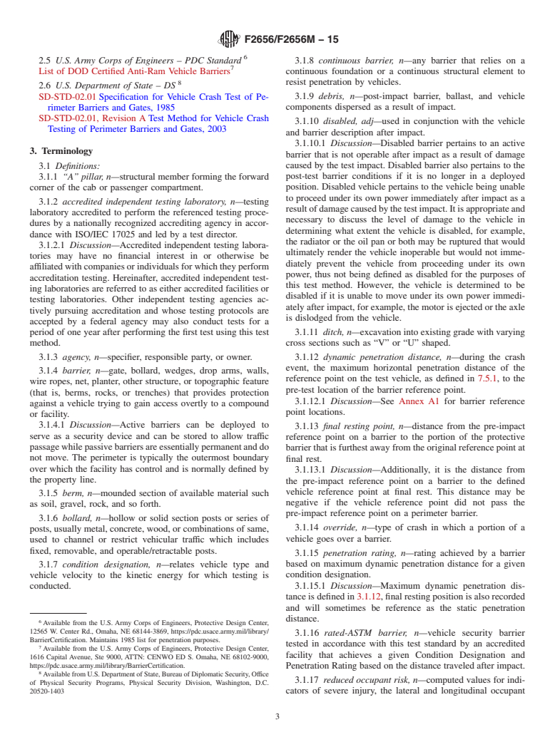 ASTM F2656/F2656M-15 - Standard Test Method for Crash Testing of Vehicle Security Barriers