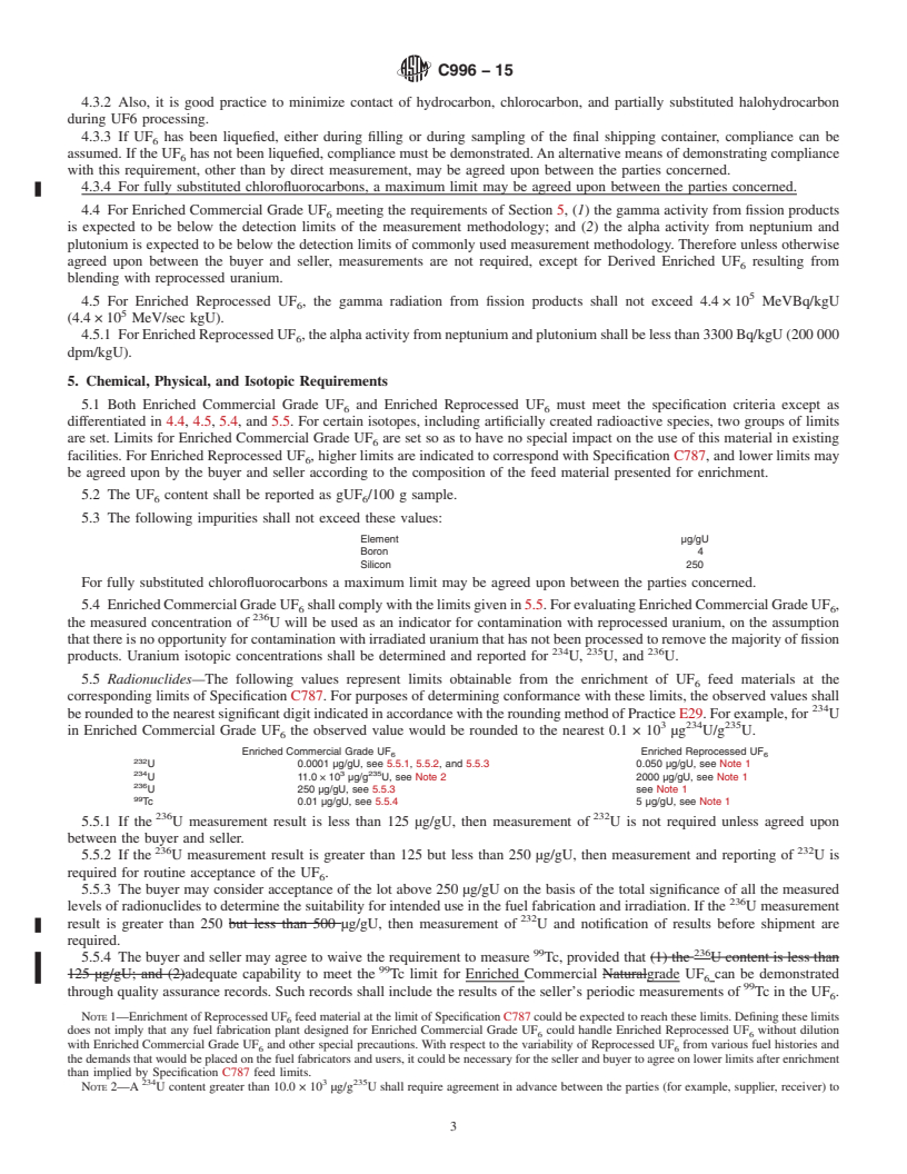 REDLINE ASTM C996-15 - Standard Specification for Uranium Hexafluoride Enriched to Less Than 5 % <sup> 235</sup>U