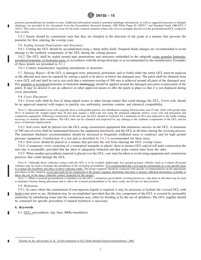 REDLINE ASTM D6102-15 - Standard Guide for Installation of Geosynthetic Clay Liners