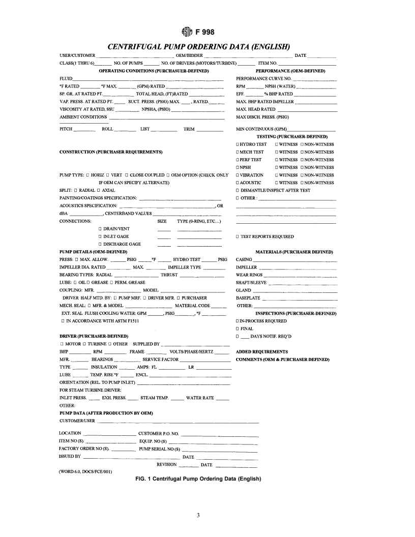 ASTM F998-00 - Standard Specification for Centrifugal Pump, Shipboard Use