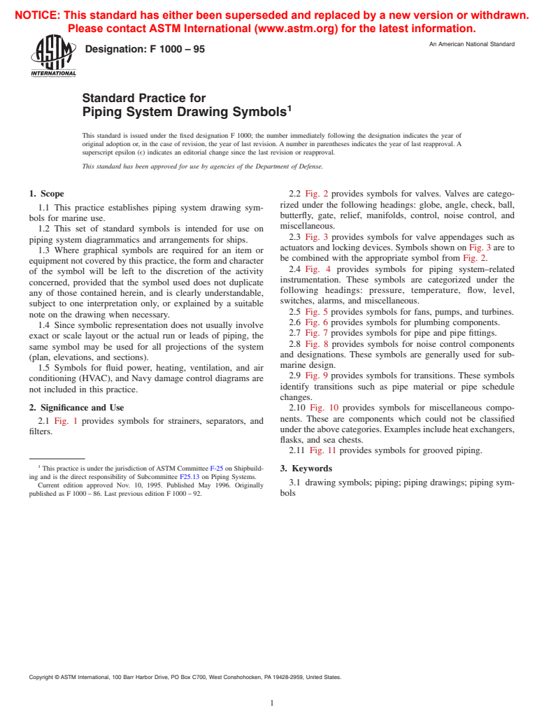 ASTM F1000-95 - Standard Practice for Piping System Drawing Symbols (Withdrawn 2004)