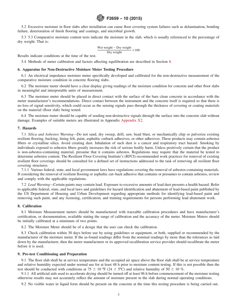 REDLINE ASTM F2659-10(2015) - Standard Guide for Preliminary Evaluation of Comparative Moisture Condition of Concrete, Gypsum Cement and Other Floor Slabs and Screeds Using a Non-Destructive Electronic Moisture Meter