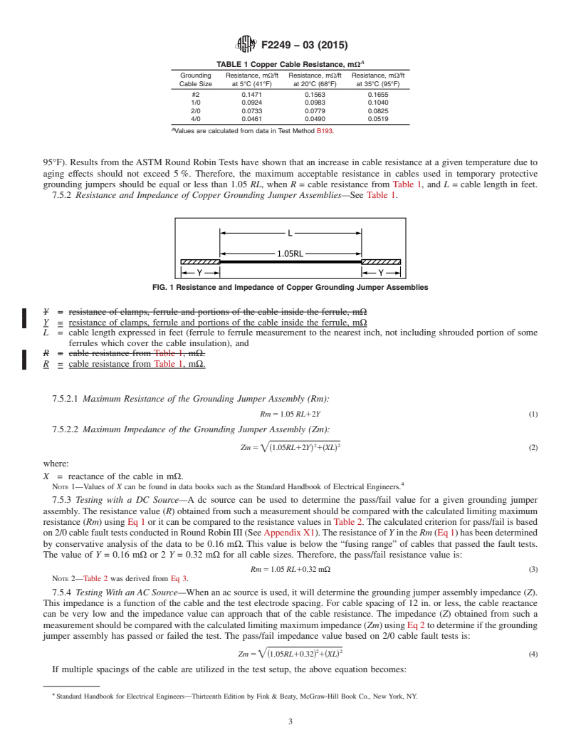 REDLINE ASTM F2249-03(2015) - Standard Specification for In-Service Test Methods for Temporary Grounding Jumper Assemblies Used on De-Energized Electric Power Lines and Equipment