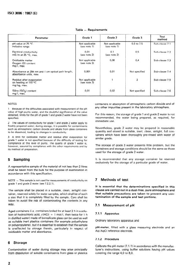 ISO 3696:1987 ISO 3696:1987 - Water for analytical laboratory use -- Specification and test methods - Page 4 preview