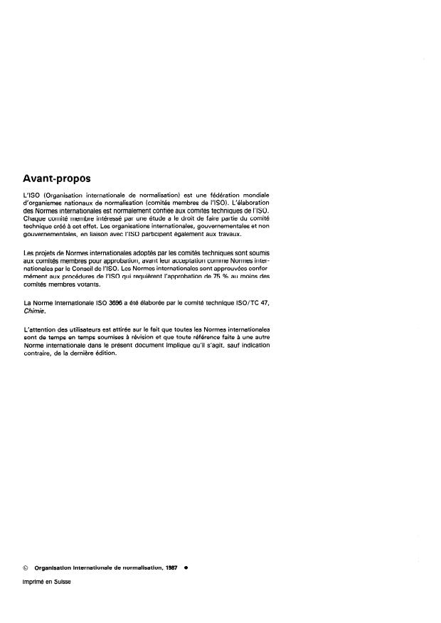 ISO 3696:1987 ISO 3696:1987 - Eau pour laboratoire a usage analytique -- Spécification et méthodes d'essai - Page 2 preview
