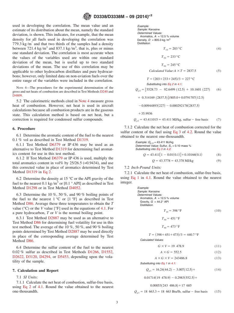 ASTM D3338/D3338M-09(2014)e2 - Standard Test Method for Estimation of Net Heat of Combustion of Aviation Fuels