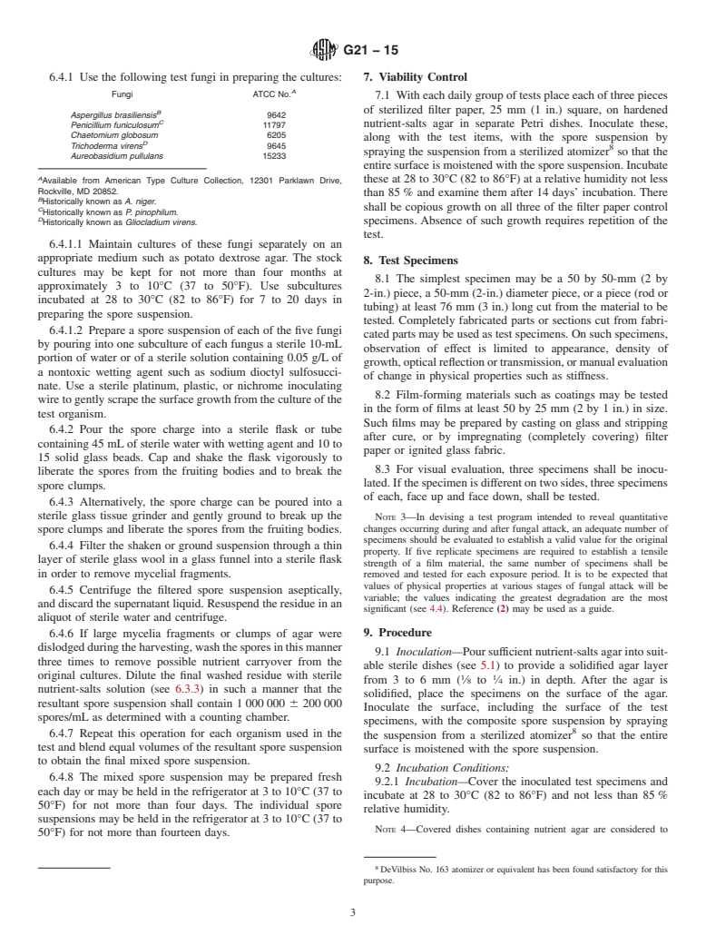 ASTM G21-15 - Standard Practice for  Determining Resistance of Synthetic Polymeric Materials to  Fungi