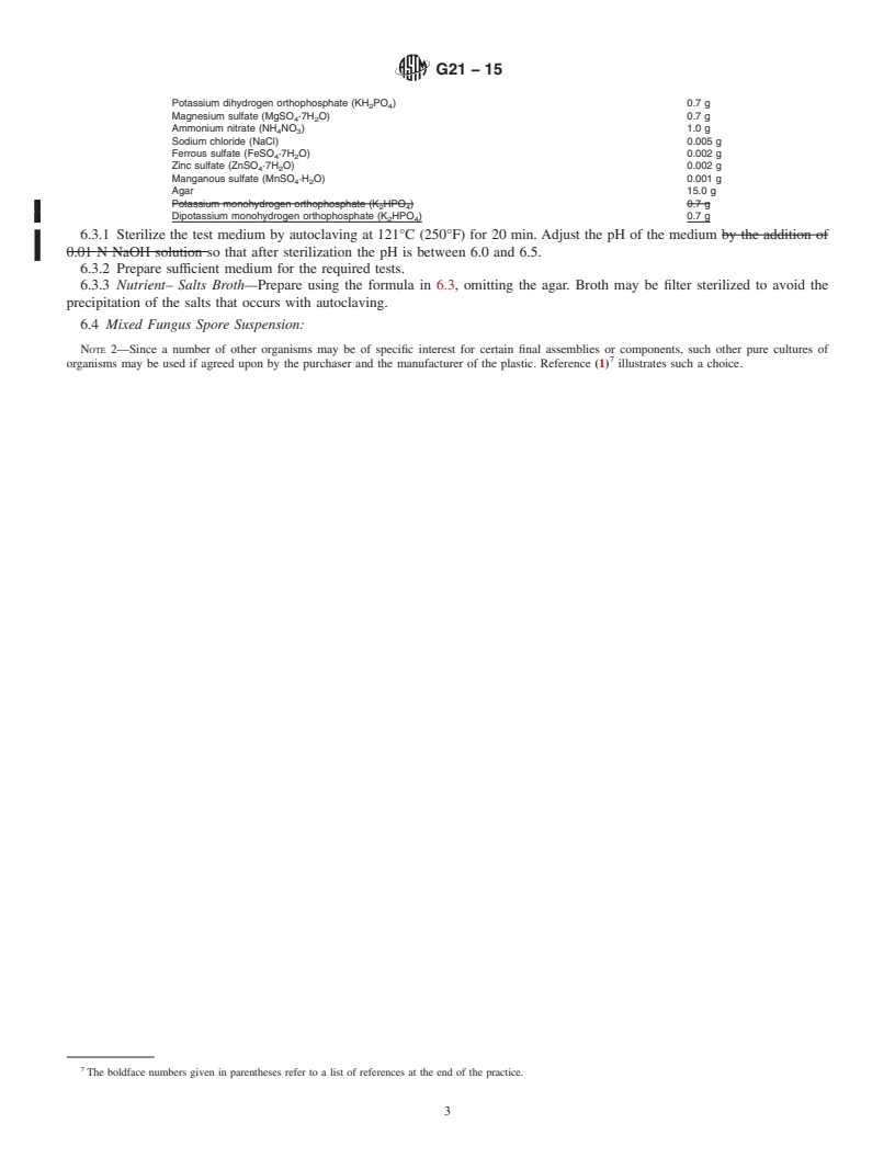 REDLINE ASTM G21-15 - Standard Practice for  Determining Resistance of Synthetic Polymeric Materials to  Fungi