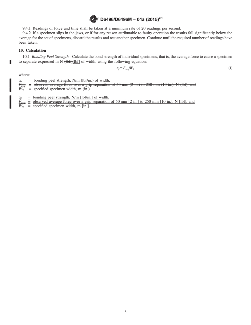 REDLINE ASTM D6496/D6496M-04A(2015)e1 - Standard Test Method for Determining Average Bonding Peel Strength Between Top and Bottom Layers of Needle-Punched Geosynthetic Clay Liners