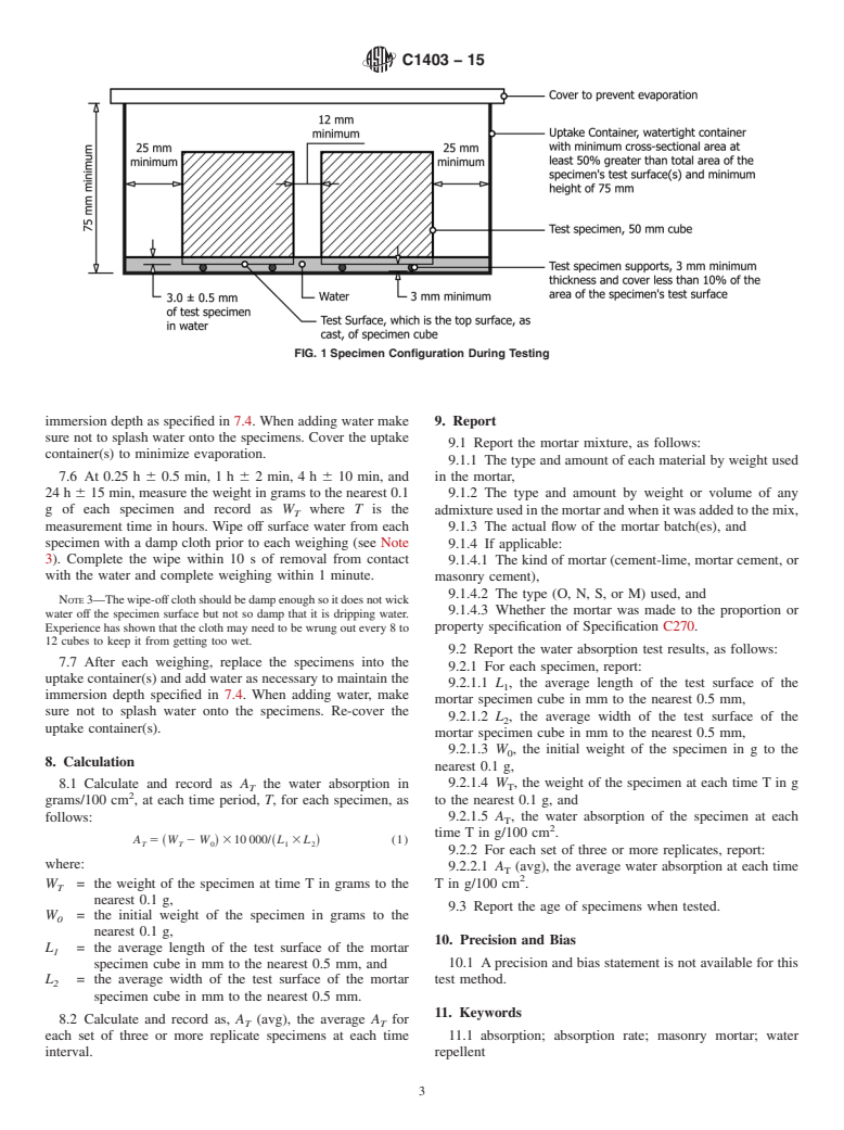 ASTM C1403-15 - Standard Test Method for  Rate of Water Absorption of Masonry Mortars