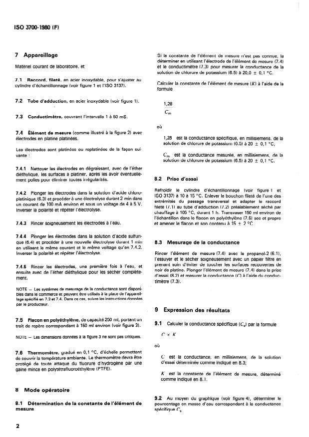 ISO 3700:1980 ISO 3700:1980 - Fluorure d'hydrogene anhydre a usage industriel -- Dosage de l'eau -- Méthode conductimétrique - Page 4 preview