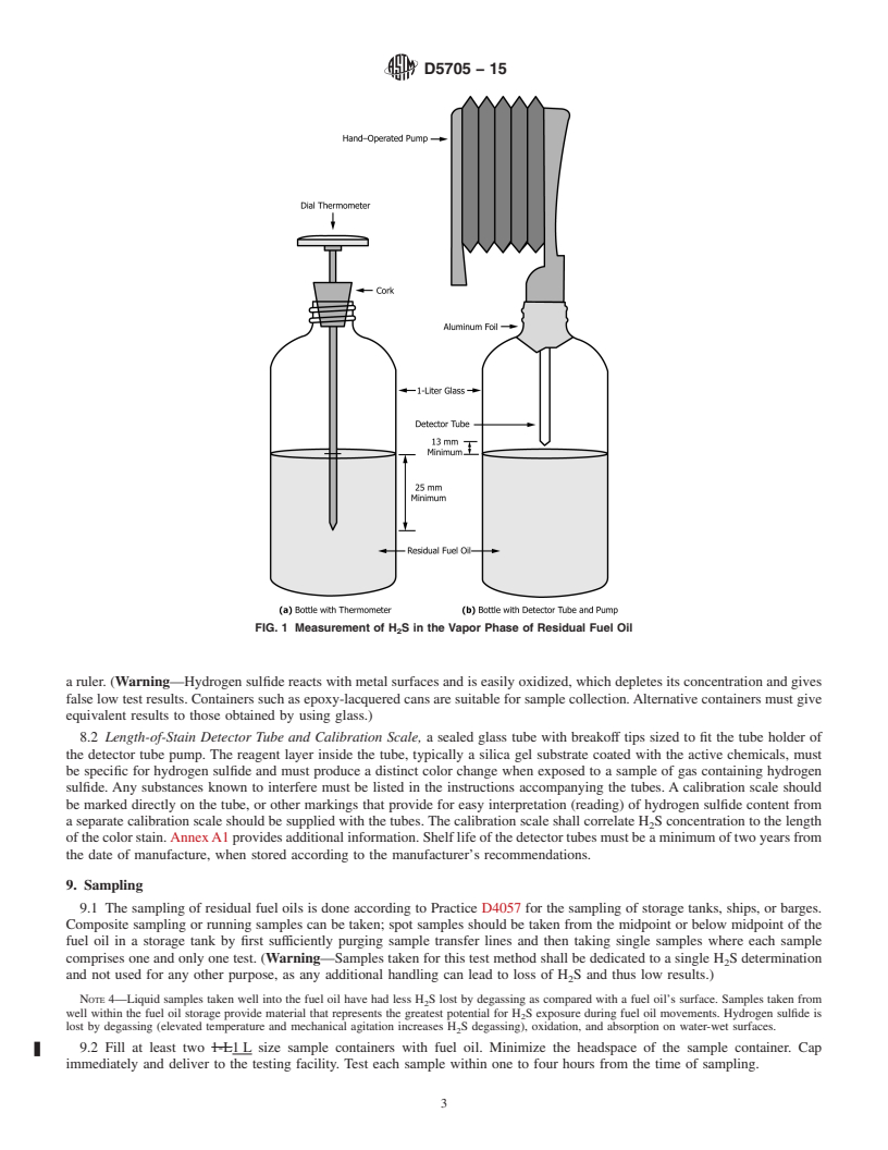 REDLINE ASTM D5705-15 - Standard Test Method for  Measurement of Hydrogen Sulfide in the Vapor Phase Above Residual  Fuel Oils