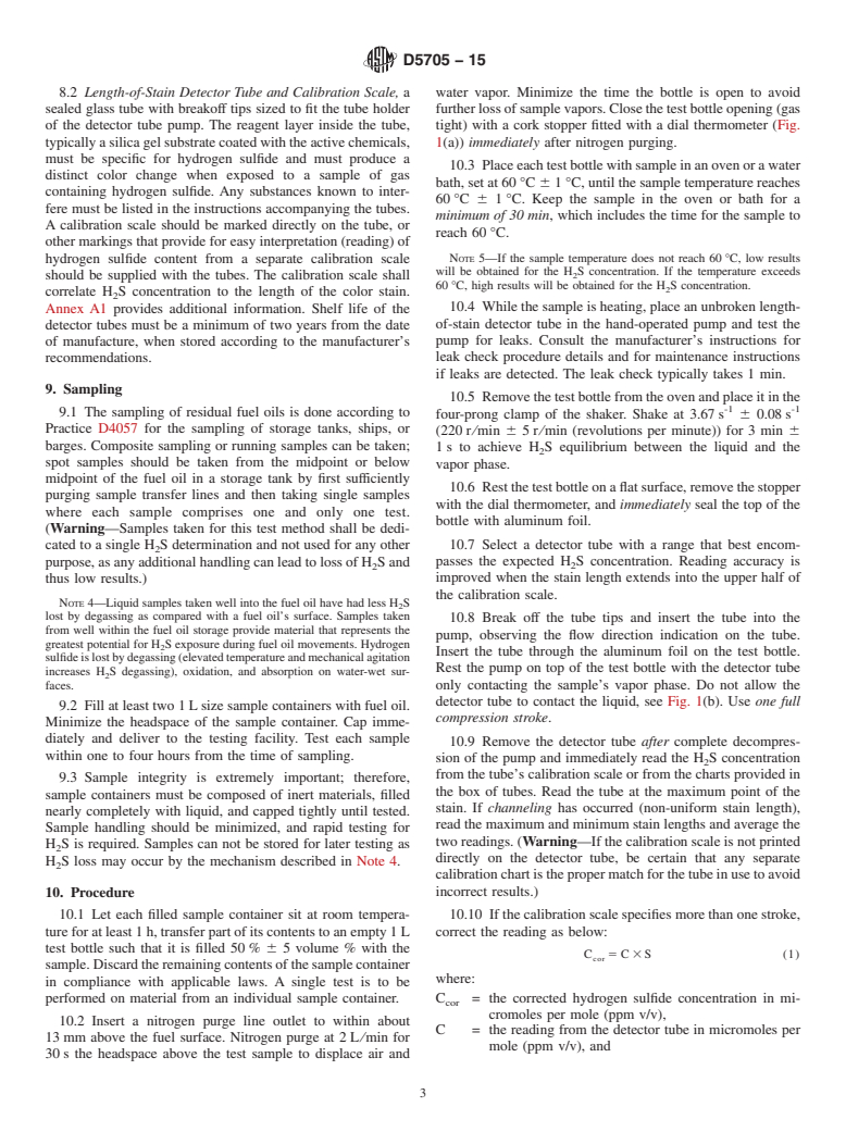 ASTM D5705-15 - Standard Test Method for  Measurement of Hydrogen Sulfide in the Vapor Phase Above Residual  Fuel Oils