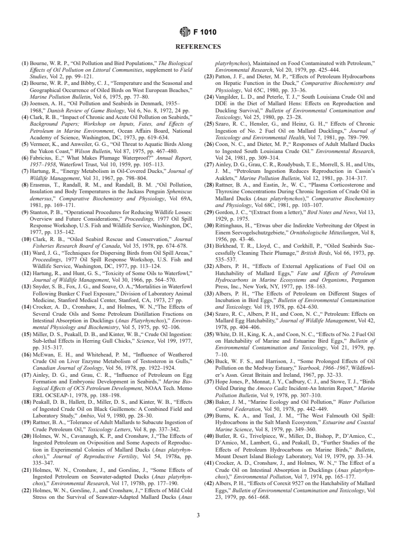 ASTM F1010-86(1993)e1 - Guide for Ecological Considerations for the Use of Chemical Dispersants in Oil Spill Response-Bird Habitats (Withdrawn October 2001)