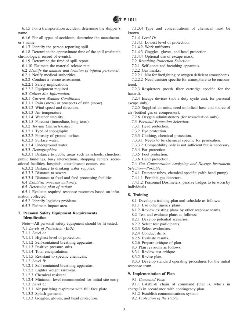 ASTM F1011-86(2001) - Standard Guide for Developing a Hazardous Materials Training Curriculum for Initial Response Personnel