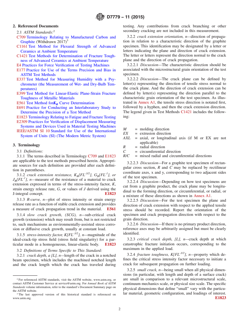 ASTM D7779-11(2015) - Standard Test Method for  Determination of Fracture Toughness of Graphite at Ambient  Temperature