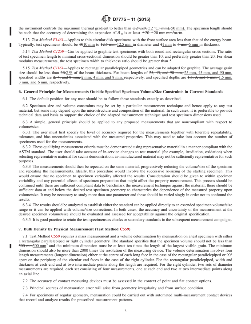 REDLINE ASTM D7775-11(2015) - Standard Guide for  Measurements on Small Graphite Specimens