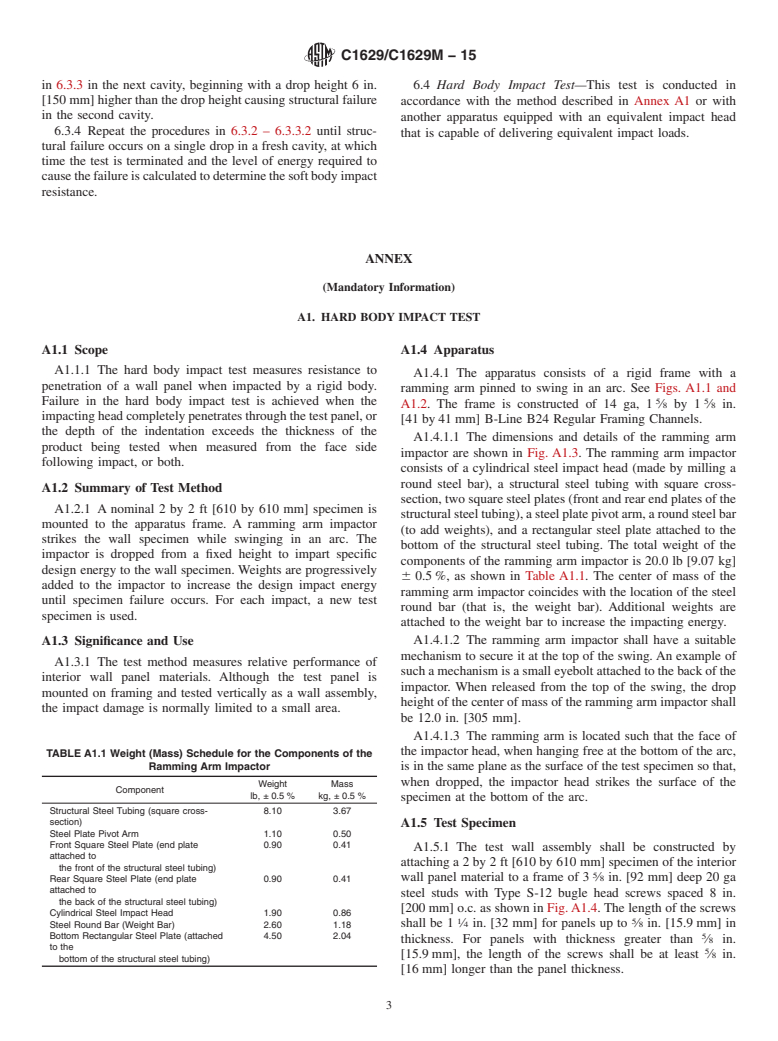 ASTM C1629/C1629M-15 - Standard Classification for  Abuse-Resistant Nondecorated Interior Gypsum Panel Products  and Fiber-Reinforced Cement Panels