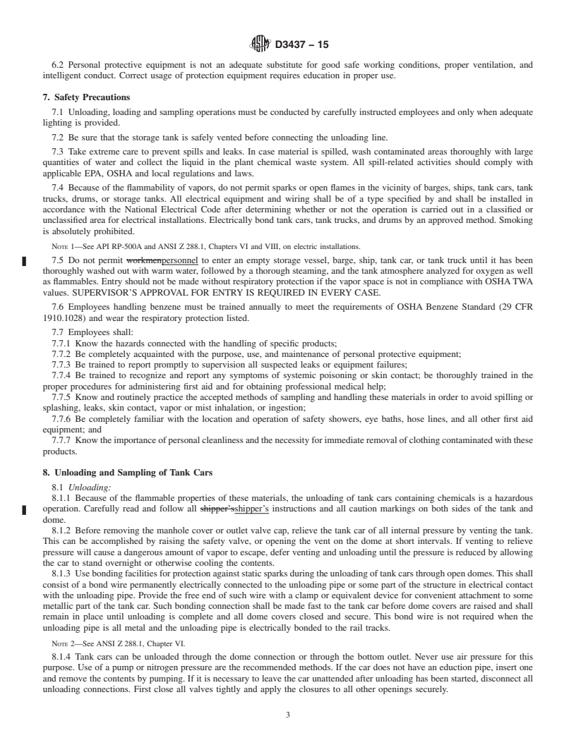 REDLINE ASTM D3437-15 - Standard Practice for Sampling and Handling Liquid Cyclic Products