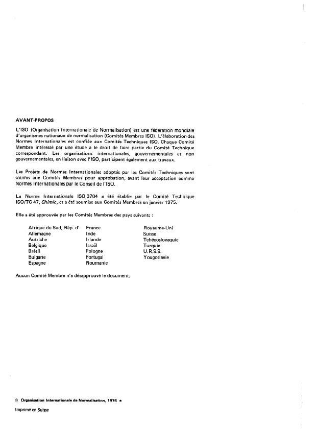 ISO 3704:1976 ISO 3704:1976 - Soufre a usage industriel -- Détermination de l'acidité -- Méthode titrimétrique - Page 2 preview
