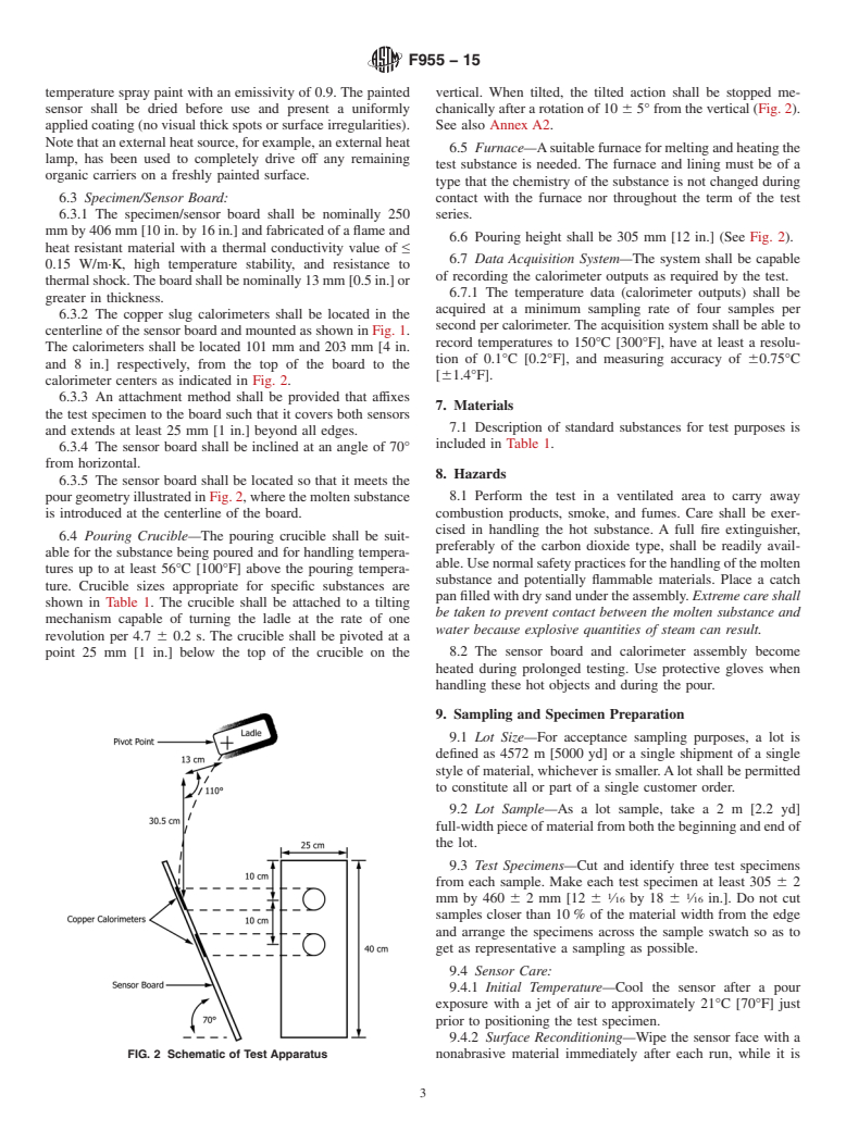 ASTM F955-15 - Standard Test Method for  Evaluating Heat Transfer through Materials for Protective Clothing  Upon Contact with Molten Substances