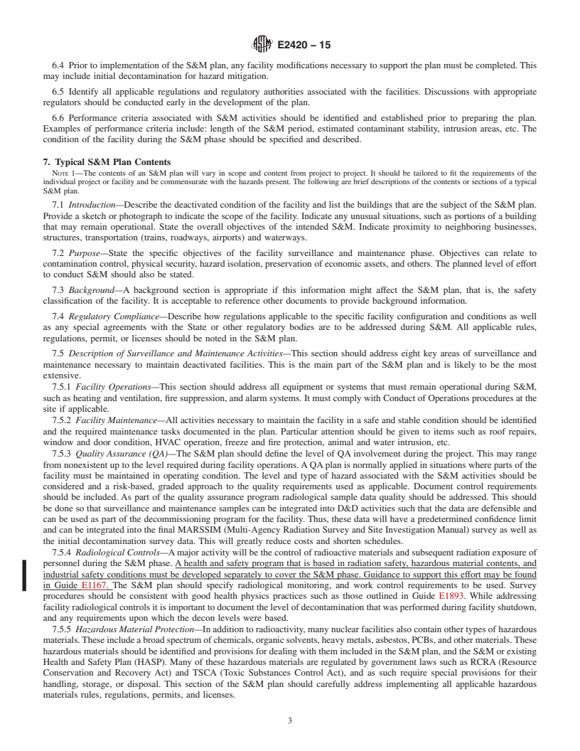 REDLINE ASTM E2420-15 - Standard Guide for  Post-Deactivation Surveillance and Maintenance of Radiologically  Contaminated Facilities