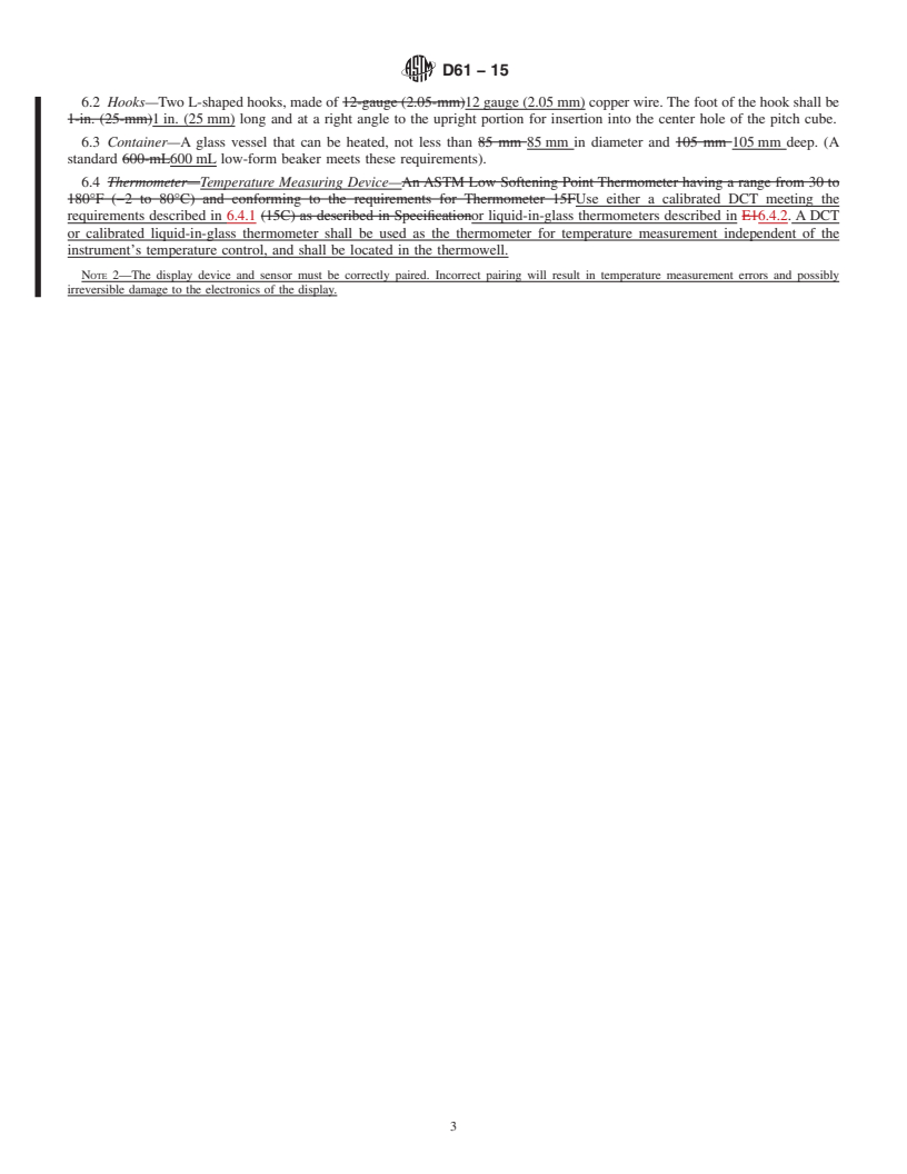 REDLINE ASTM D61-15 - Standard Test Method for  Softening Point of Pitches (Cube-in-Water Method)