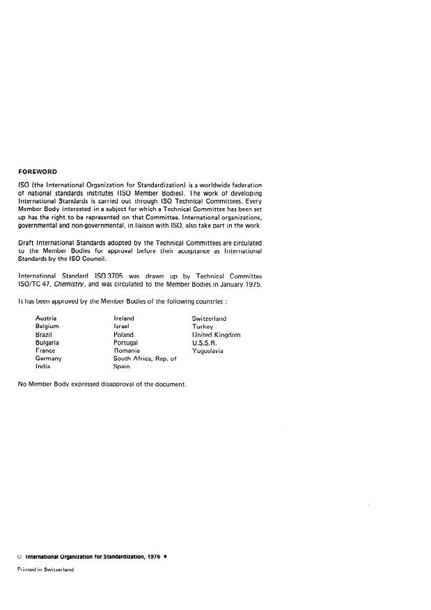 ISO 3705:1976 ISO 3705:1976 - Sulphur for industrial use -- Determination of arsenic content -- Silver diethyldithiocarbamate photometric method - Page 2 preview