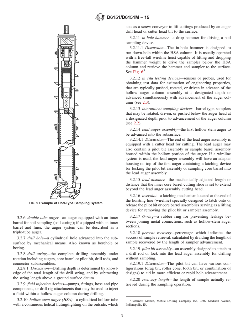 ASTM D6151/D6151M-15 - Standard Practice for  Using Hollow-Stem Augers for Geotechnical Exploration and Soil   Sampling