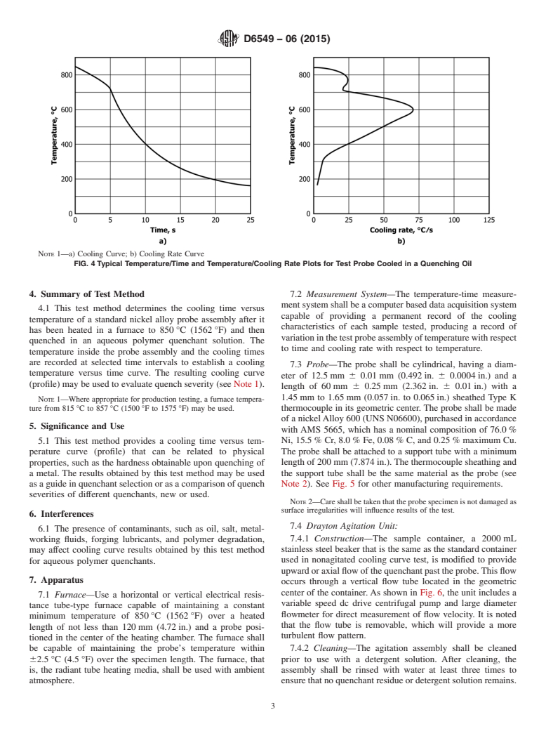 ASTM D6549-06(2015) - Standard Test Method for  Determination of Cooling Characteristics of Quenchants by Cooling   Curve Analysis with Agitation (Drayton Unit)