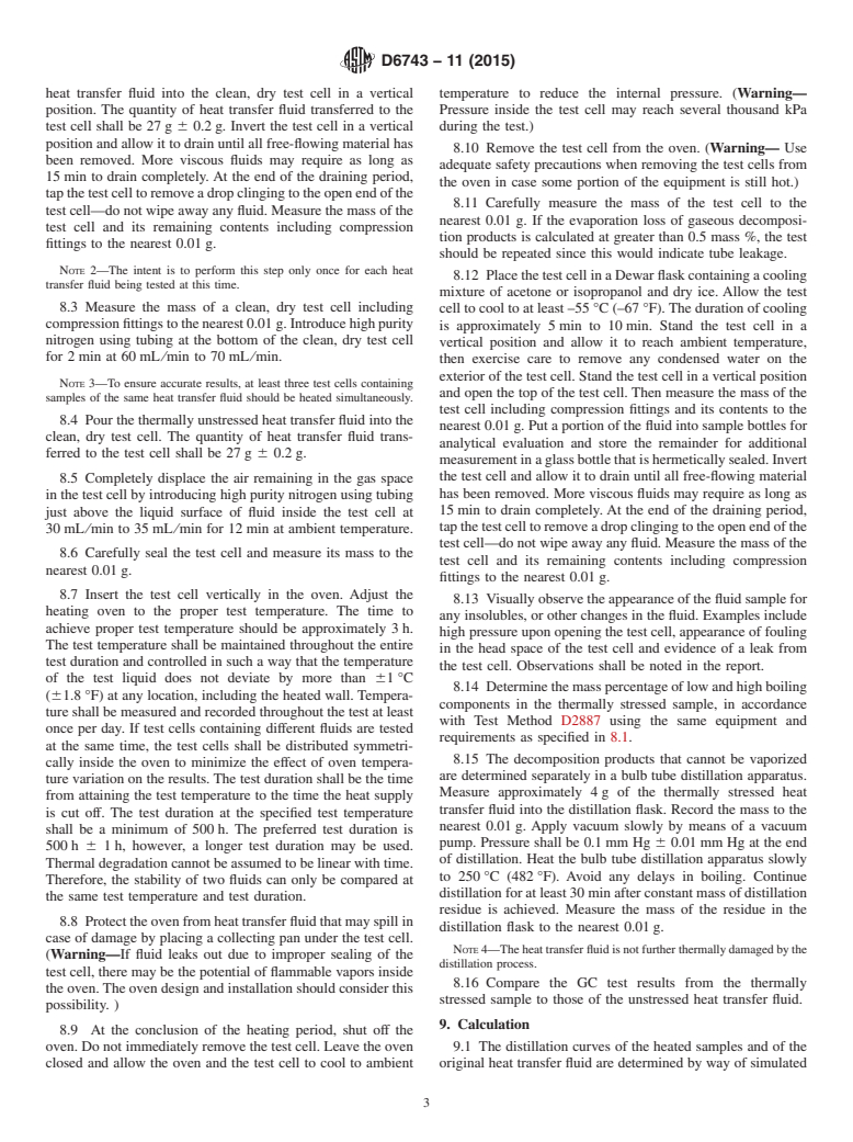 ASTM D6743-11(2015) - Standard Test Method for  Thermal Stability of Organic Heat Transfer Fluids