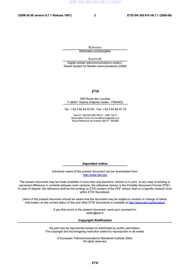 SIST EN 300 910 V6.7.1:2003 SIST EN 300 910 V6.7.1:2003 - Page 4 preview