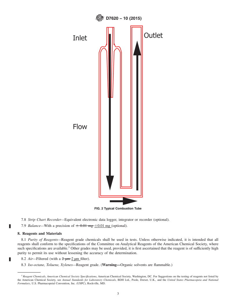 REDLINE ASTM D7620-10(2015) - Standard Test Method for  Determination of Total Sulfur in Liquid Hydrocarbon Based Fuels  by Continuous Injection, Air Oxidation and Ultraviolet Fluorescence  Detection