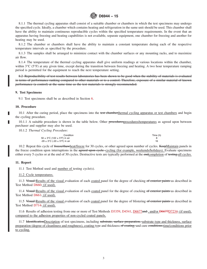 REDLINE ASTM D6944-15 - Standard Practice for Determining the Resistance of Cured Coatings to Thermal Cycling