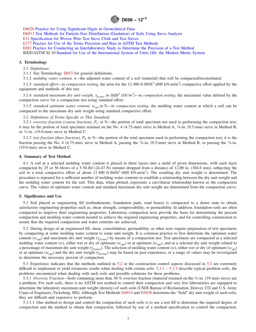 REDLINE ASTM D698-12e2 - Standard Test Methods for  Laboratory Compaction Characteristics of Soil Using Standard  Effort (12 400 ft-lbf/ft<sup>3</sup> (600 kN-m/m<sup>3</sup>))