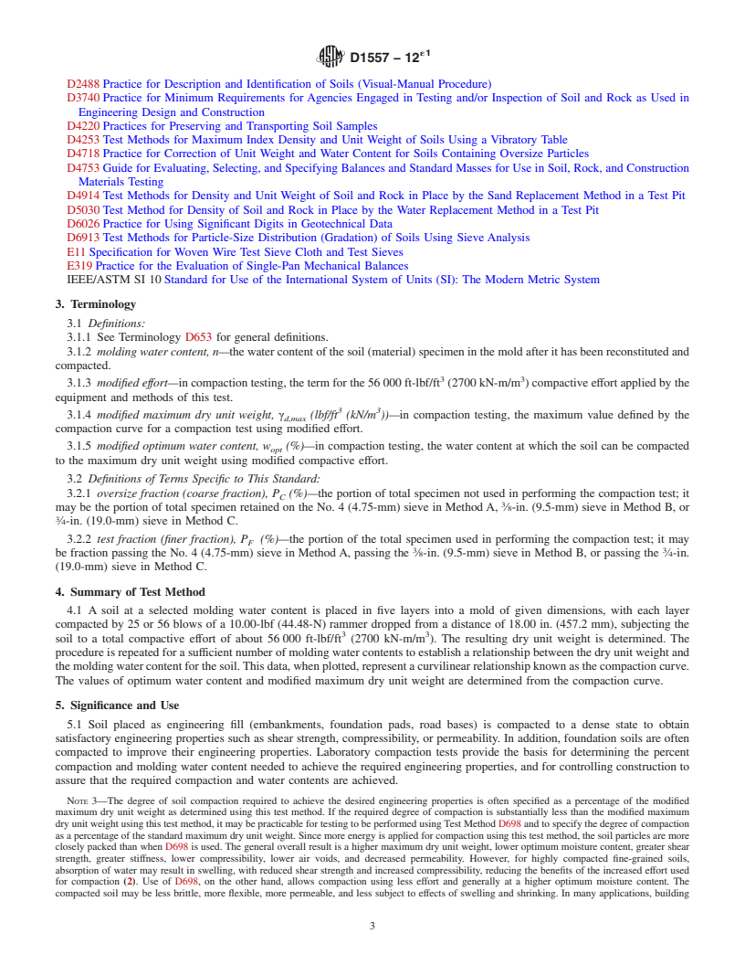 REDLINE ASTM D1557-12e1 - Standard Test Methods for Laboratory Compaction Characteristics of Soil Using Modified   Effort  (56,000 ft-lbf/ft<sup>3</sup> (2,700 kN-m/m<sup>3</sup>))