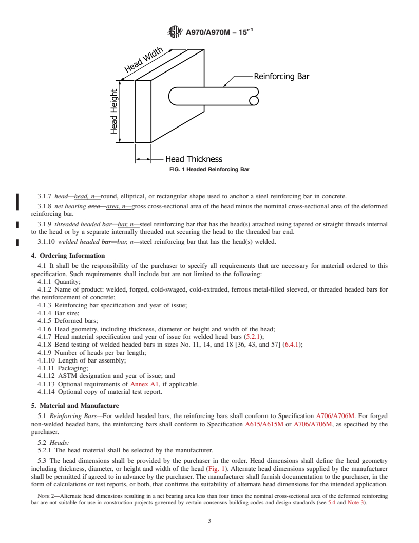 REDLINE ASTM A970/A970M-15e1 - Standard Specification for  Headed Steel Bars for Concrete Reinforcement