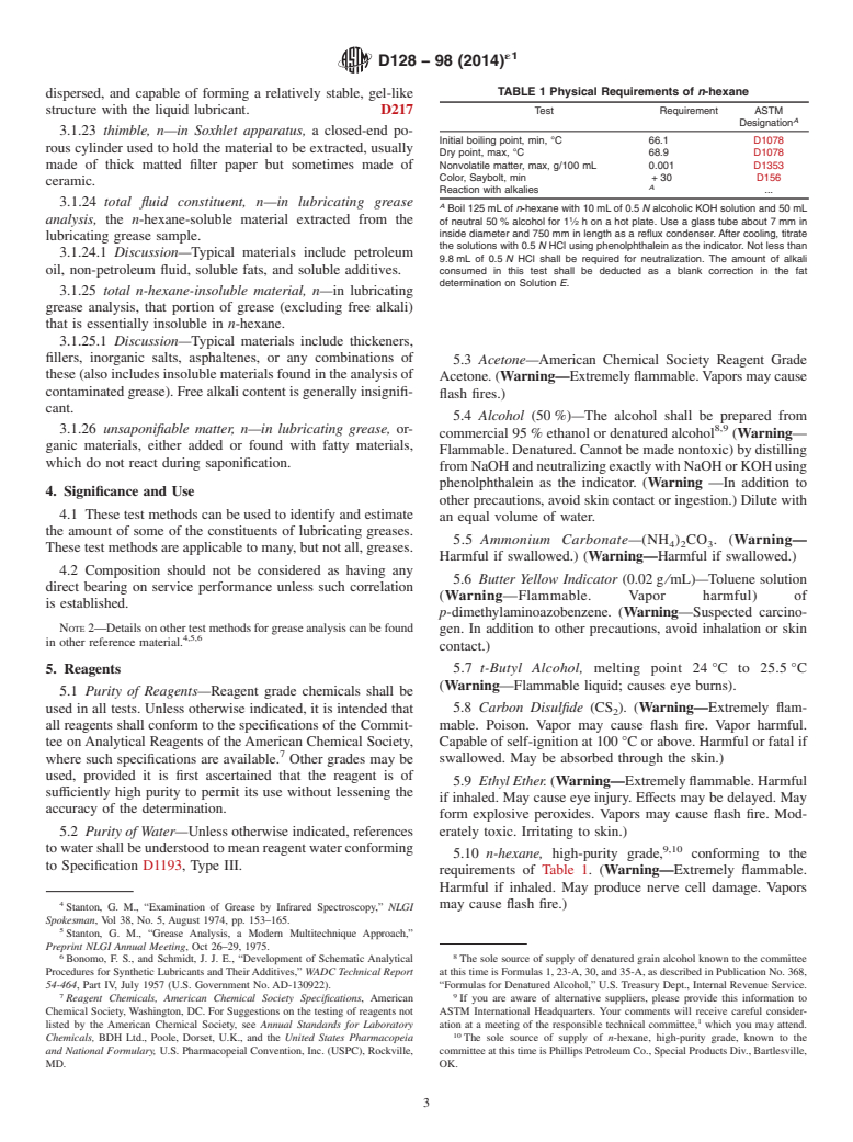 ASTM D128-98(2014)e1 - Standard Test Methods for  Analysis of Lubricating Grease