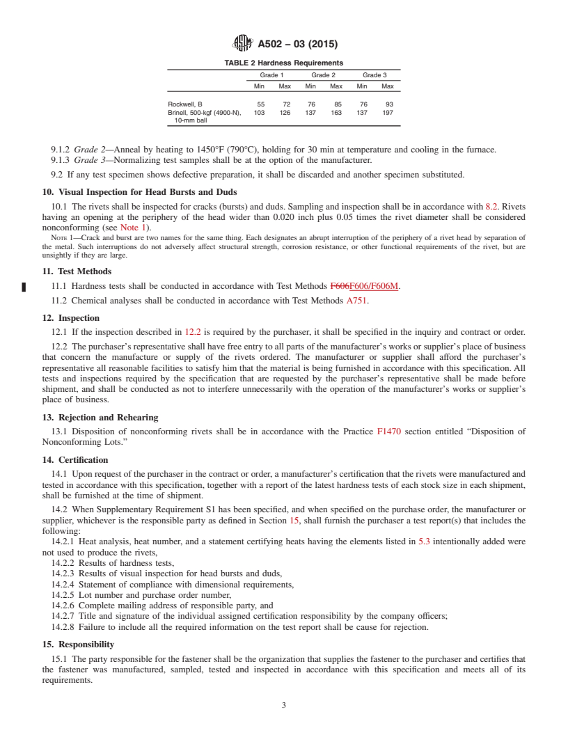 REDLINE ASTM A502-03(2015) - Standard Specification for  Rivets, Steel, Structural