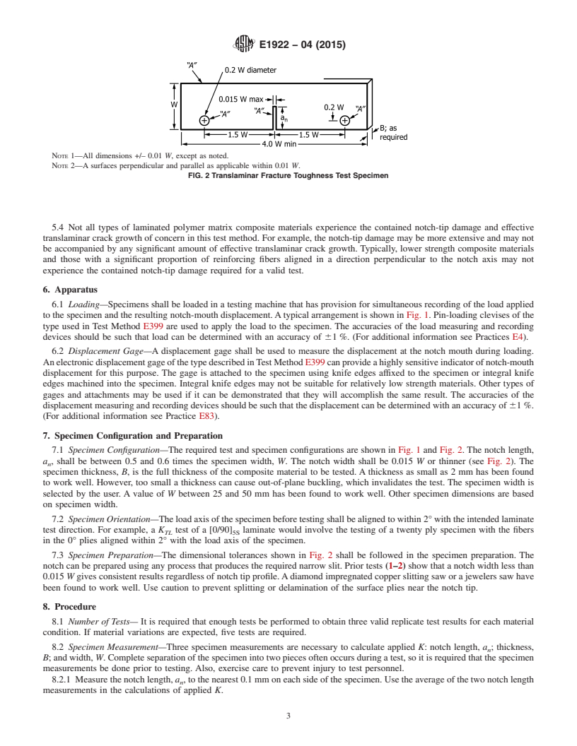 REDLINE ASTM E1922-04(2015) - Standard Test Method for  Translaminar Fracture Toughness of Laminated and Pultruded  Polymer Matrix Composite Materials