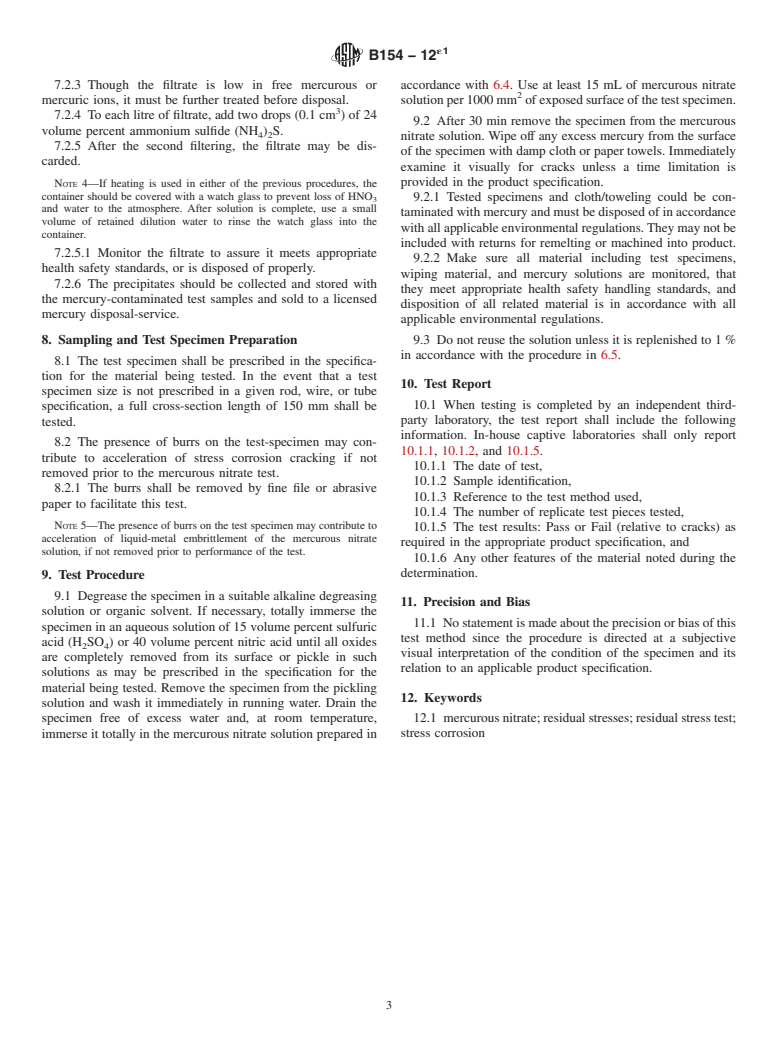 ASTM B154-12e1 - Standard Test Method for Mercurous Nitrate Test for Copper Alloys