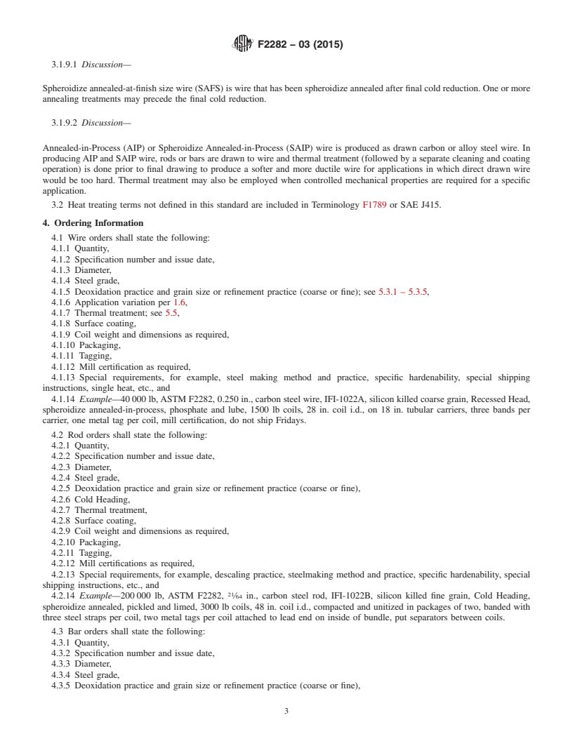 REDLINE ASTM F2282-03(2015) - Standard Specification for  Quality Assurance Requirements for Carbon and Alloy Steel Wire,   Rods, and Bars for Mechanical Fasteners