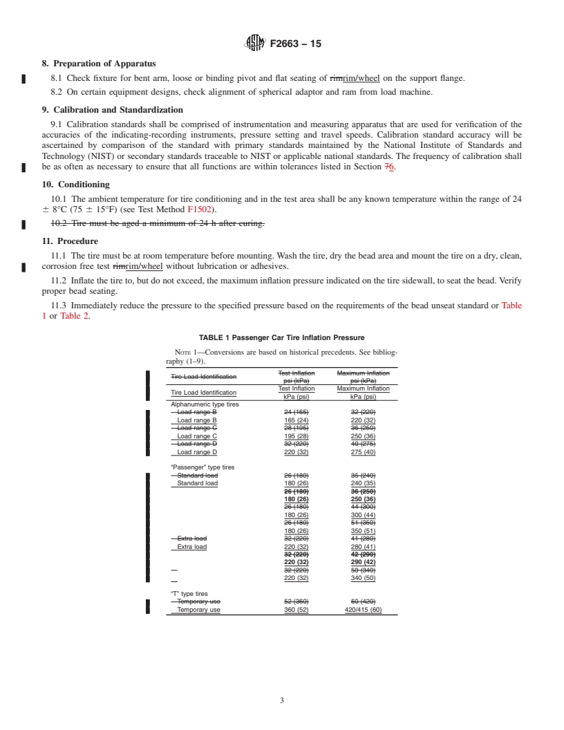 REDLINE ASTM F2663-15 - Standard Test Method for Bead Unseating of Tubeless Passenger and Light Truck Tires