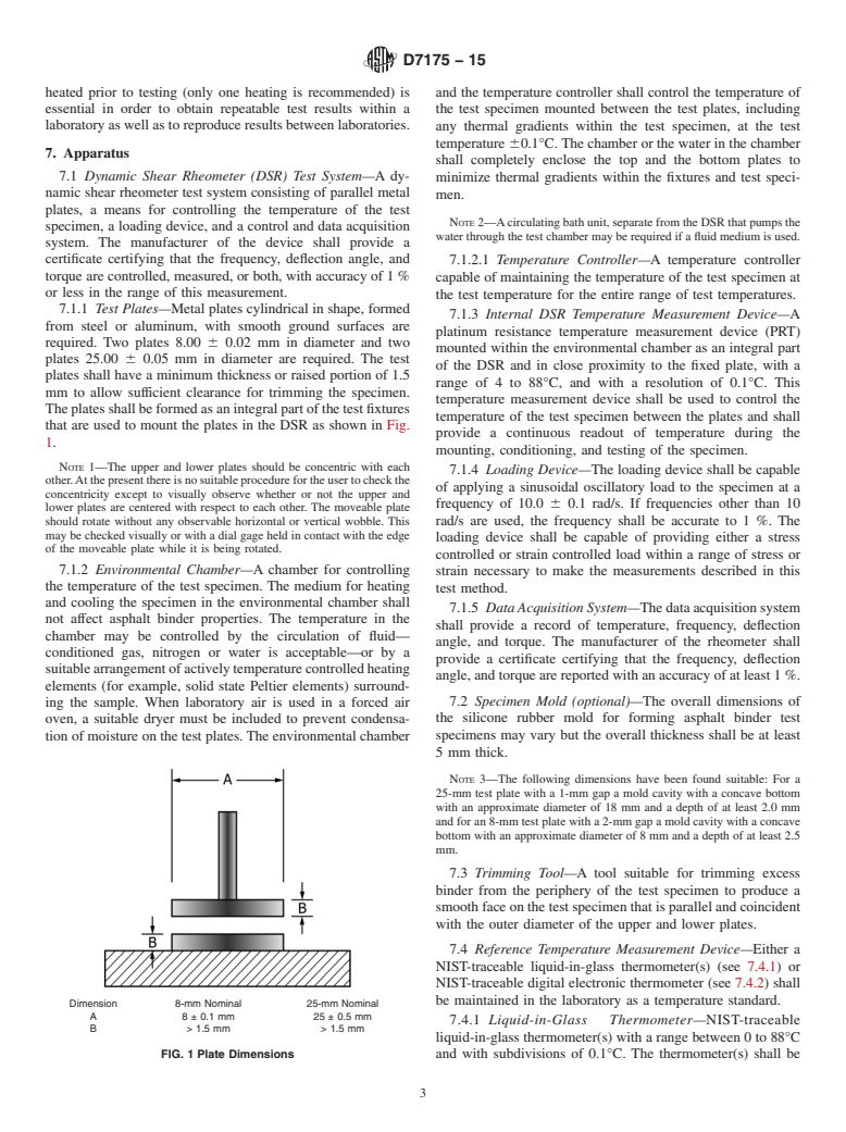 ASTM D7175-15 - Standard Test Method for  Determining the Rheological Properties of Asphalt Binder Using  a Dynamic Shear Rheometer