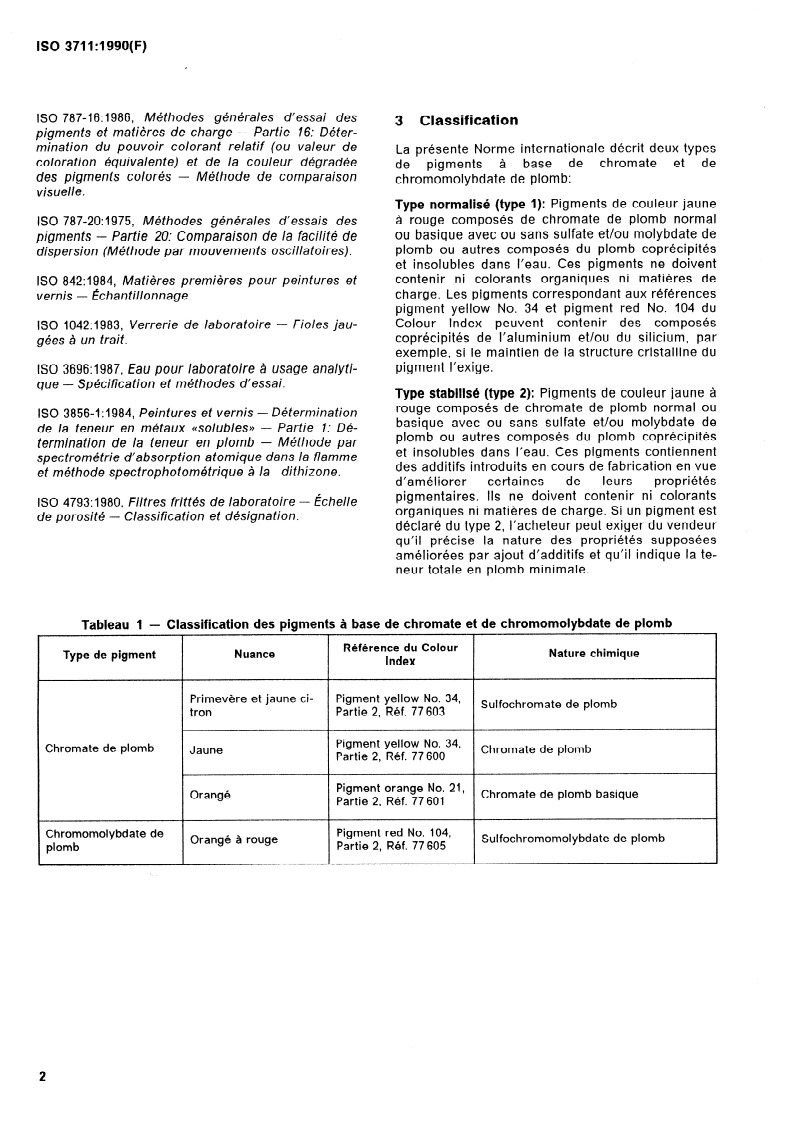 ISO 3711:1990 ISO 3711:1990 - Pigments à base de chromate et de chromomolybdate de plomb — Spécifications et méthodes d'essai
Released:12/13/1990 - Page 4 preview