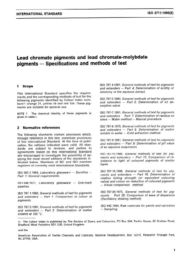 ISO 3711:1990 - Lead chromate pigments and lead chromate-molybdate pigments -- Specifications and methods of test